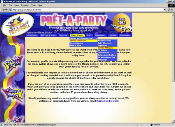Pret-A-Party's web site started sporting a fresh, new look as of March 2004